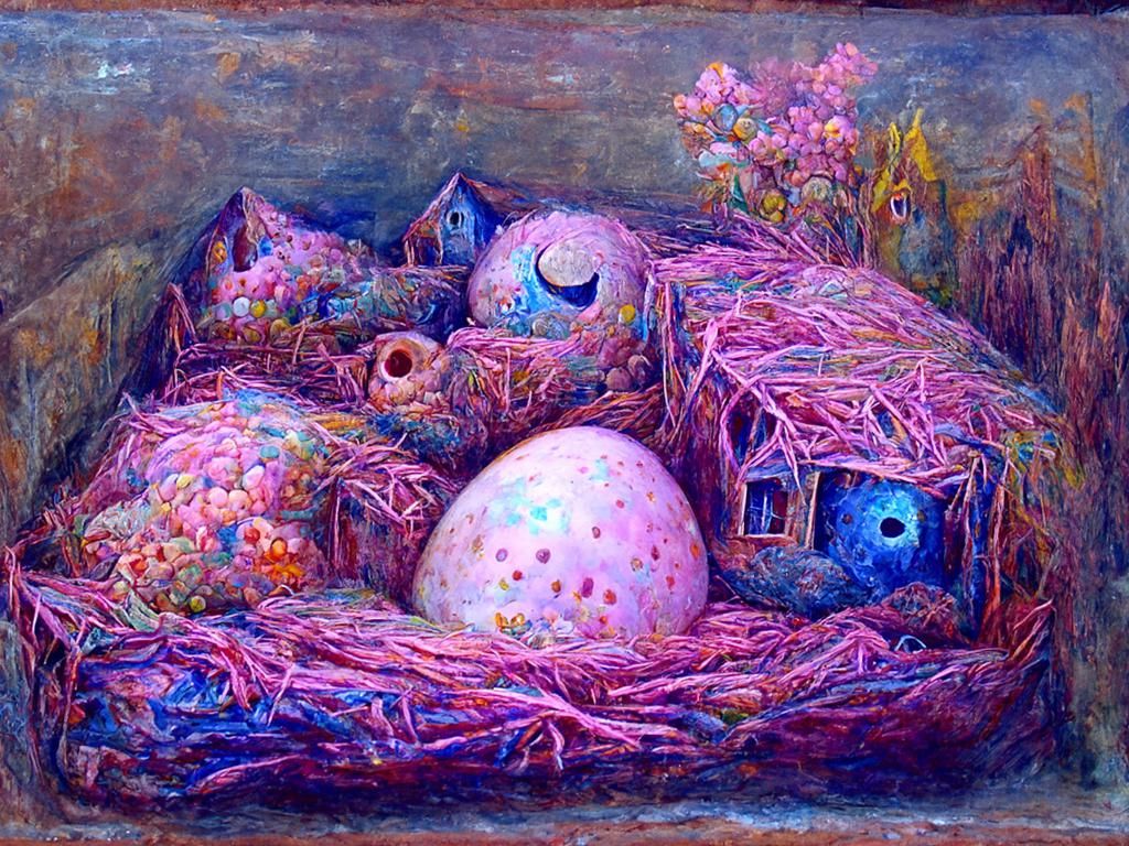 Surreal Pastel Nest Under Starry Skies