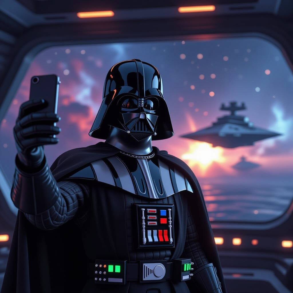 Darth Vader Takes Selfie on Star Destroyer Bridge