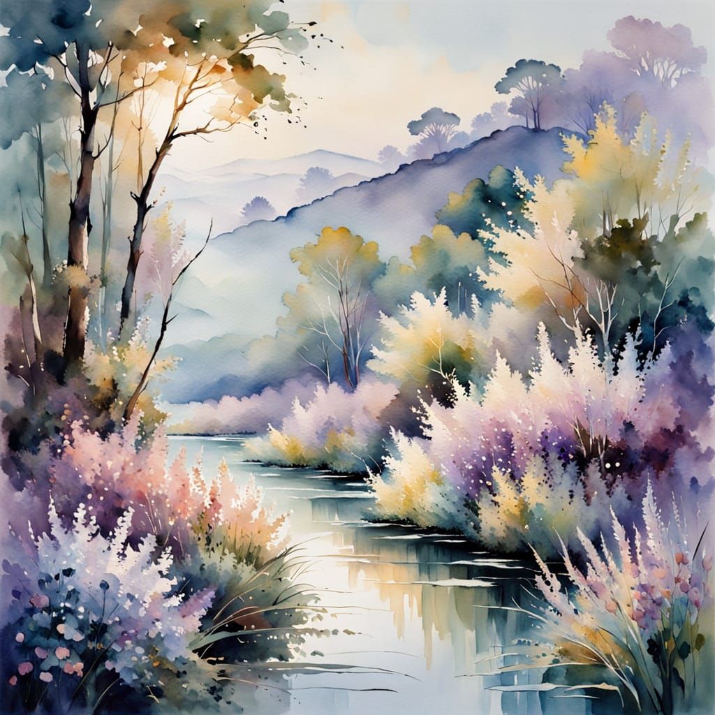 Dreamy Watercolor Landscape in Pastel Hues