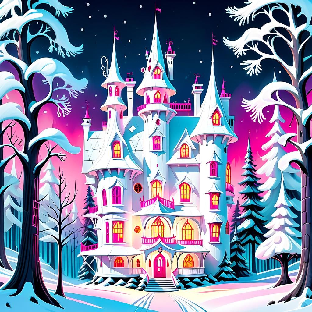 Whimsical Fairytale House in Snowy Forest