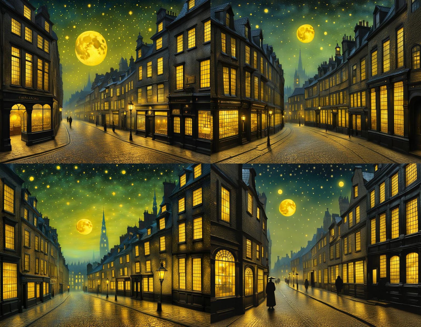 European City at Starry Night in Victorian Style