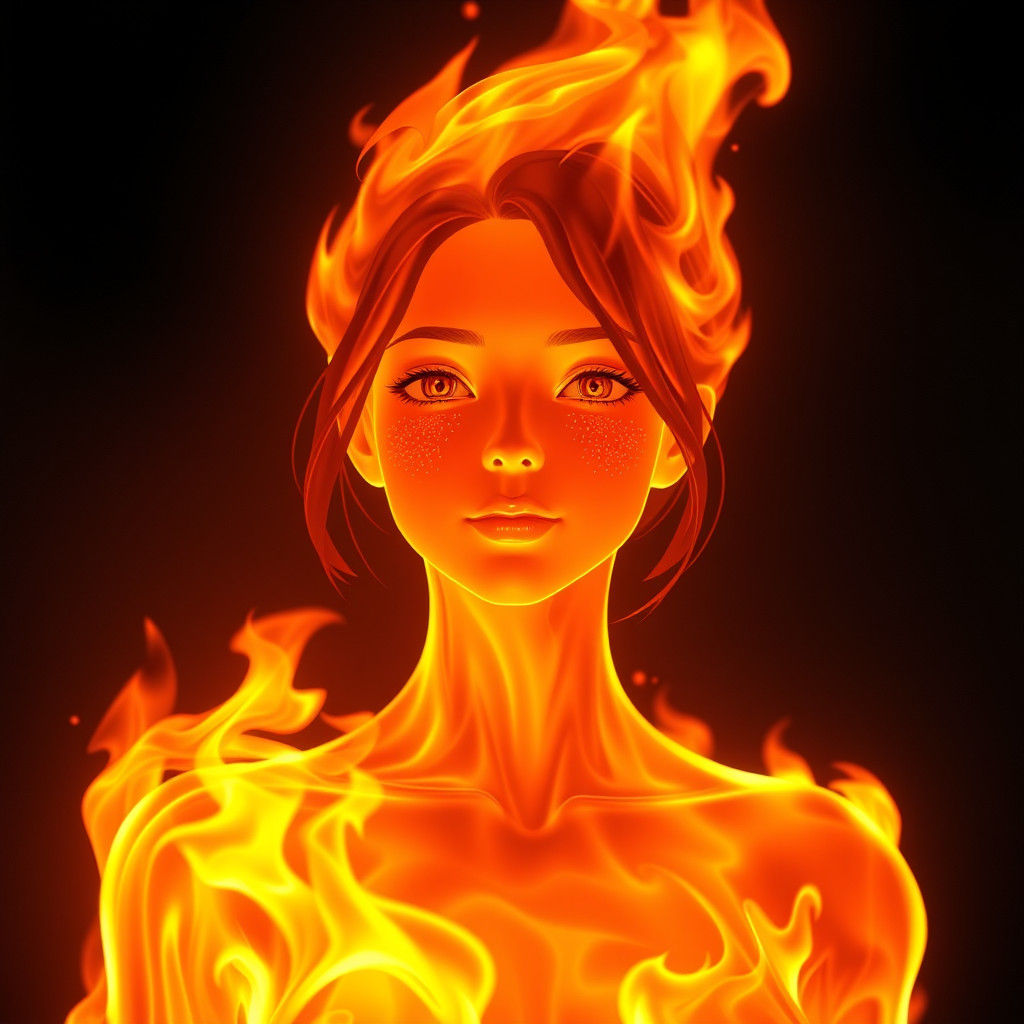 Anime Flame Woman Rendered with Supercomputer