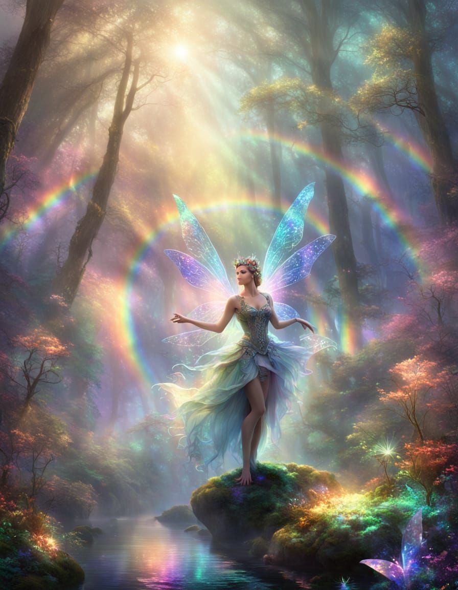 Fairy Clothed in Rainbow Opals and Crystals