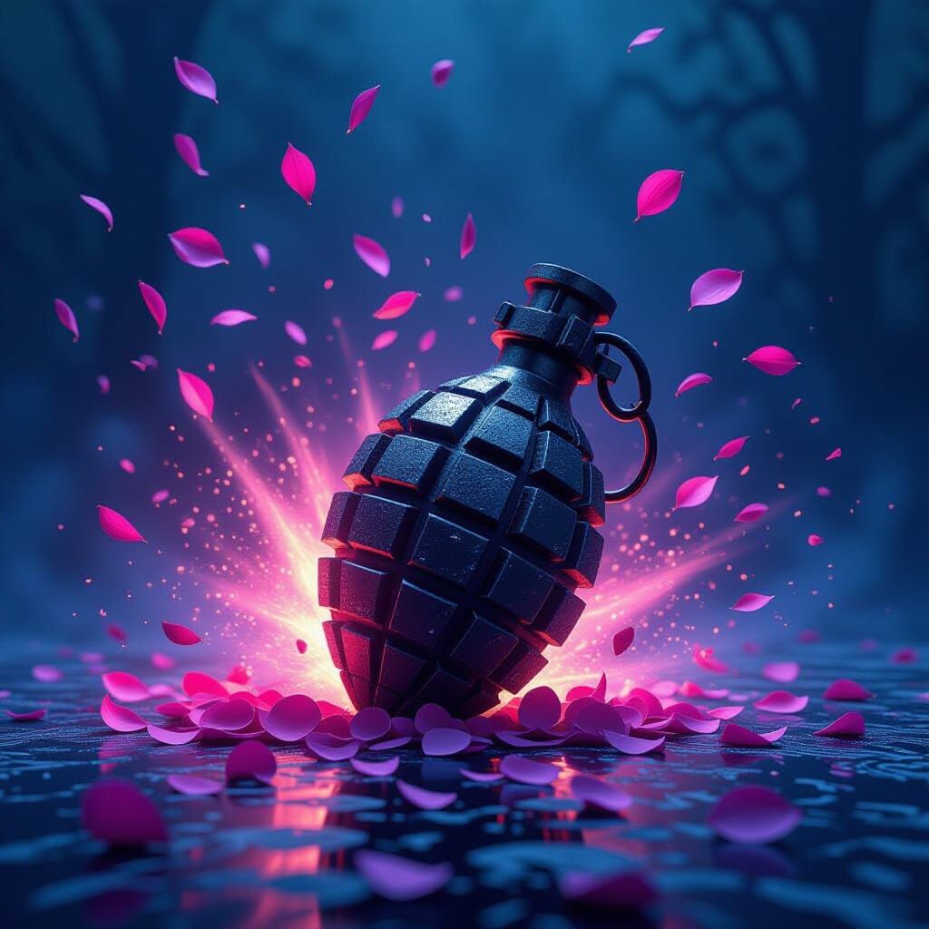 Exploding Heart Grenade in Eerie Matte Painting Style