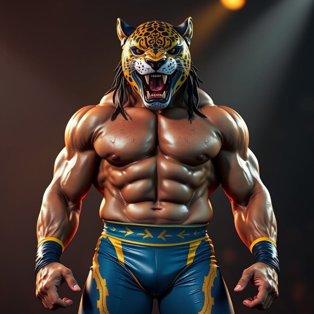 Jaguar Masked Wrestler in Heroic CGI Portrait