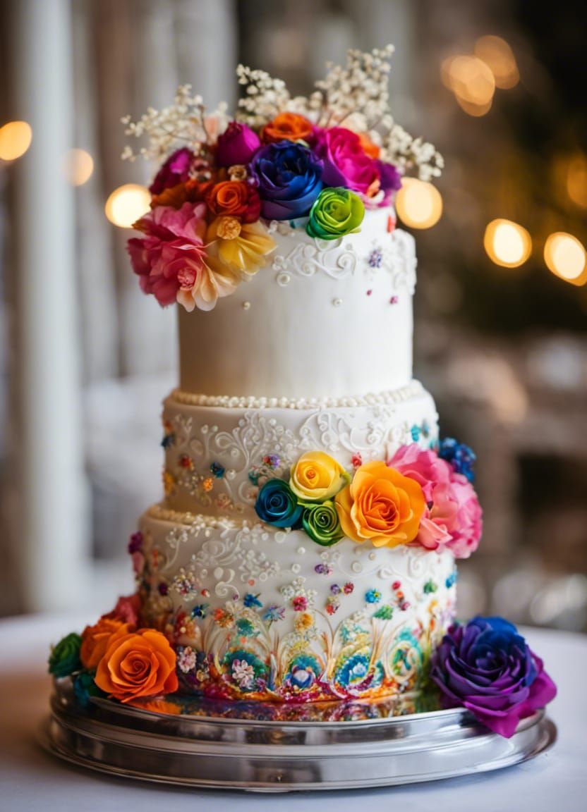 Rainbow Wedding Cake in Vibrant Graffiti Art Style