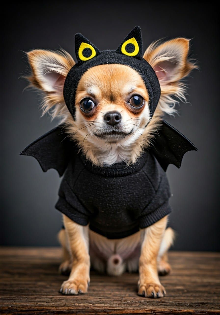 Chihuahua in Bat Costume: Photorealistic Dog Portrait