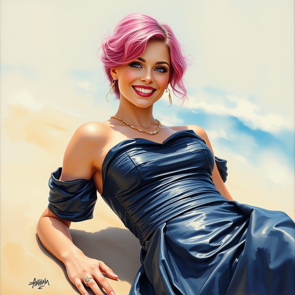 Ethereal Beach Siren in Impressionist Masterpiece