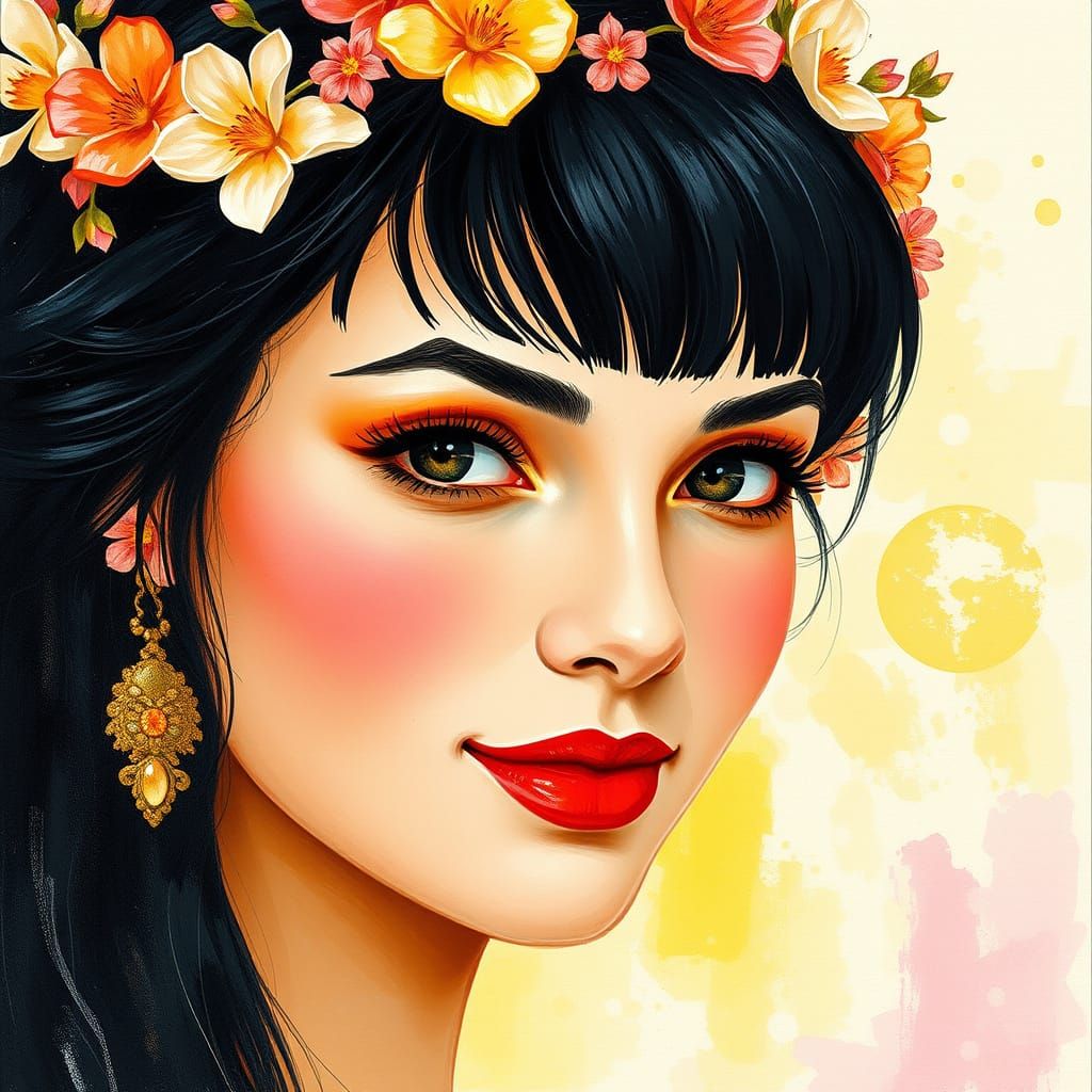 Ethereal Uzbek Beauty in Impasto Aquarelle