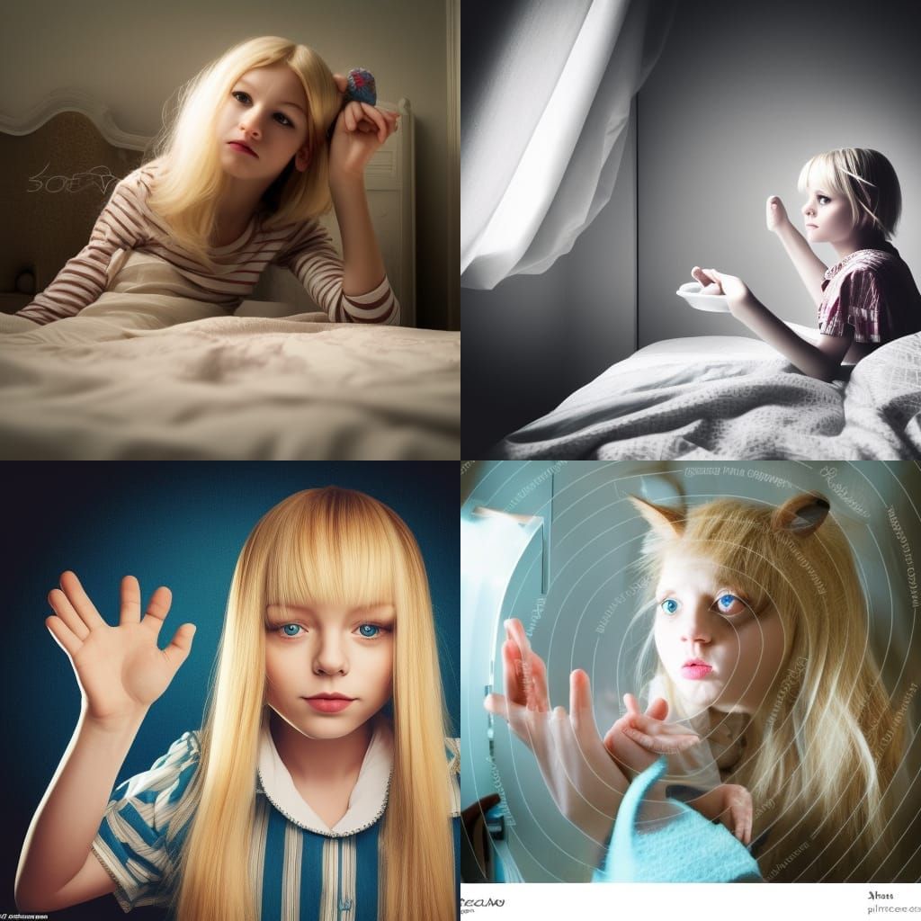 Girl Reaching Through Looking Glass with Cat