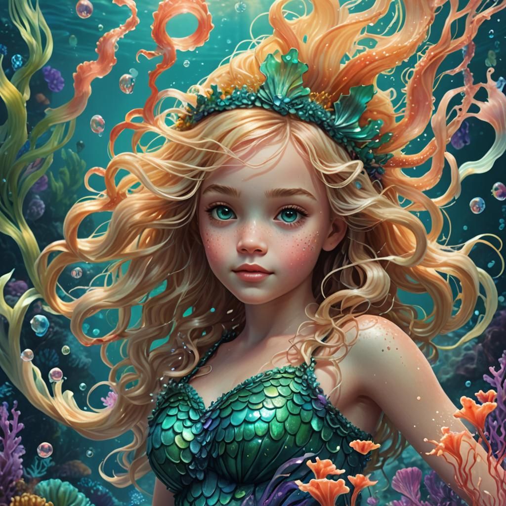 Blonde Mermaid in Vibrant Ocean: Digital Art