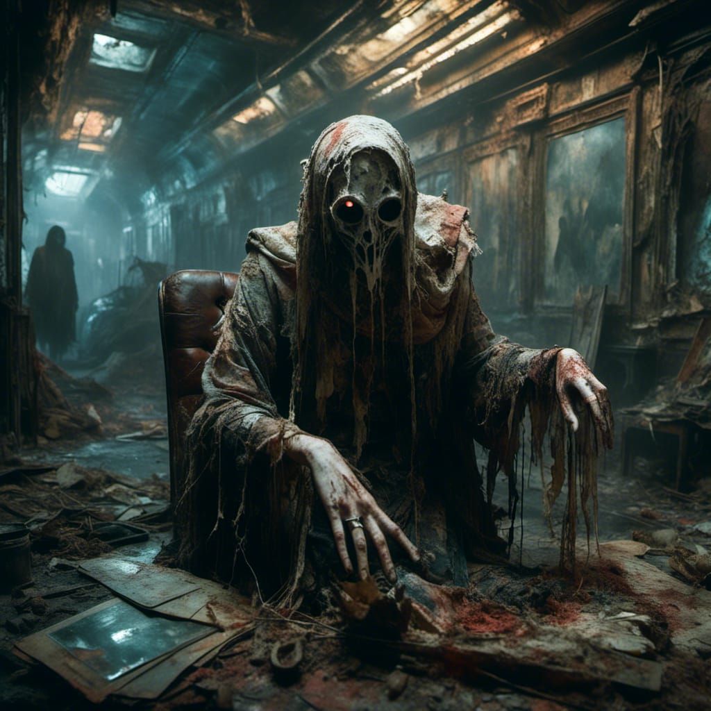 Cyberpunk Sorcerer Ghost in Spaceship Shadows