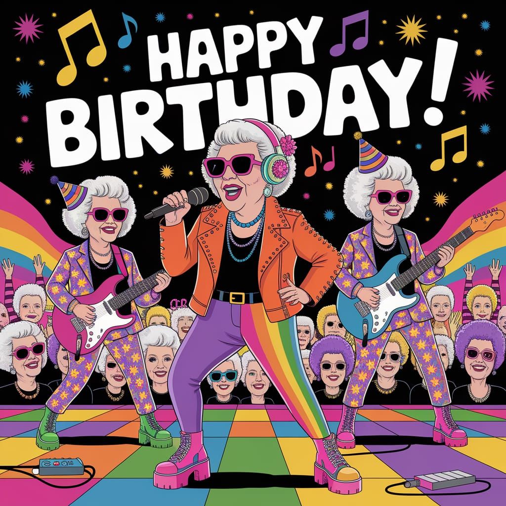 Vibrant Birthday Rock Concert in Cartoon Realism Style