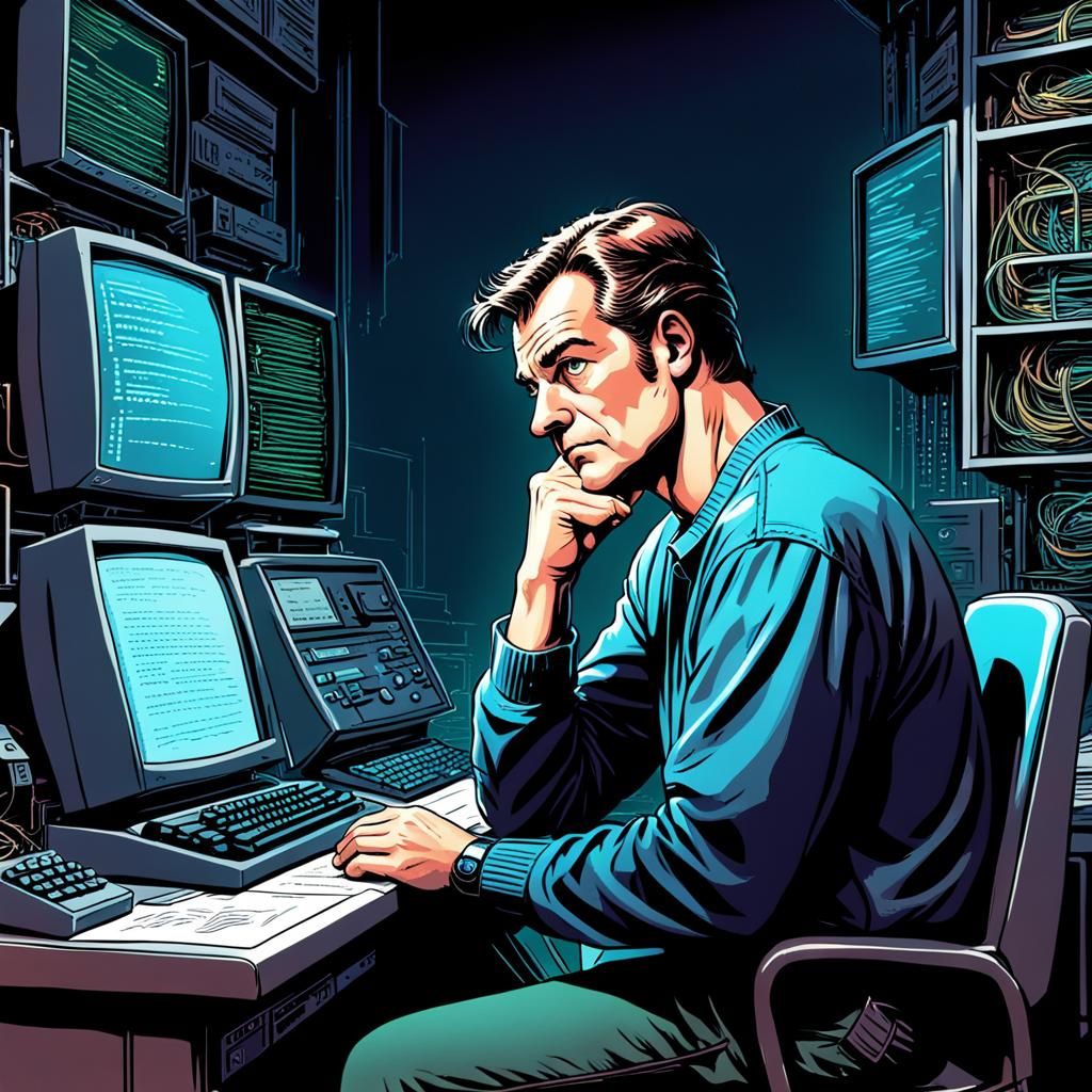 Software Developer and COBOL Code in Comic Art
