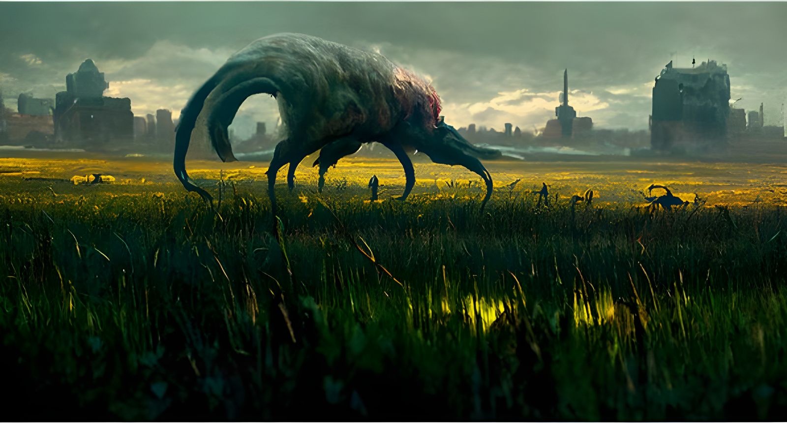 Strange Animal in Field as Matte Painting