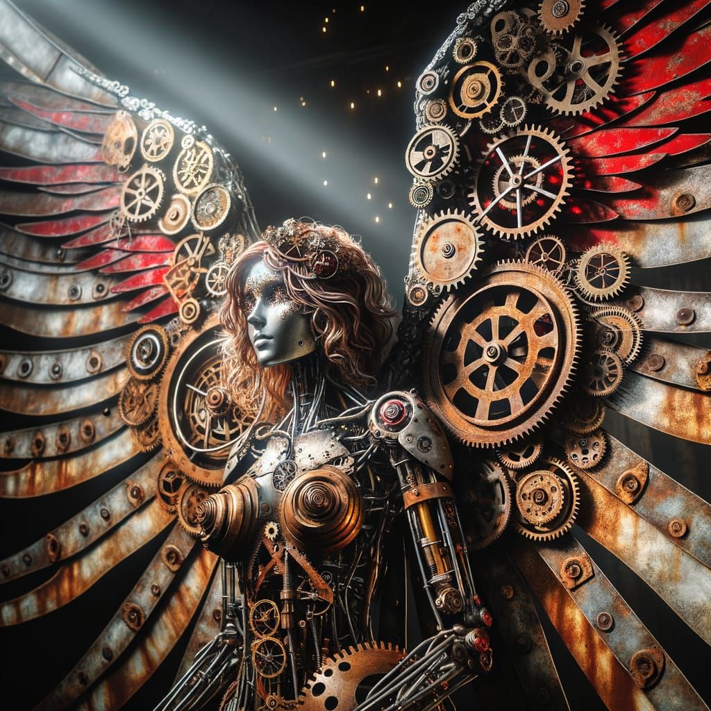 Steampunk Angel with Clockwork Wings