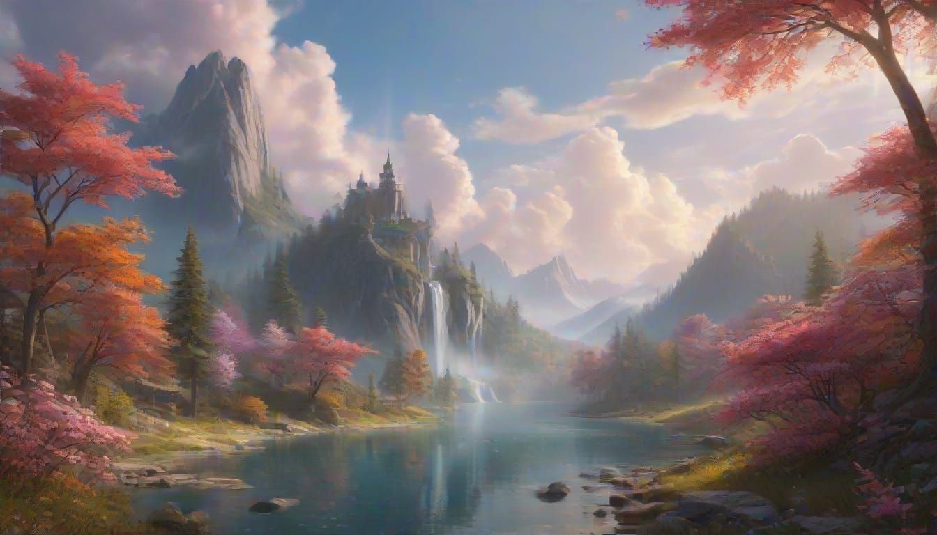 Ethereal Lake Scene in Airbrush Style
