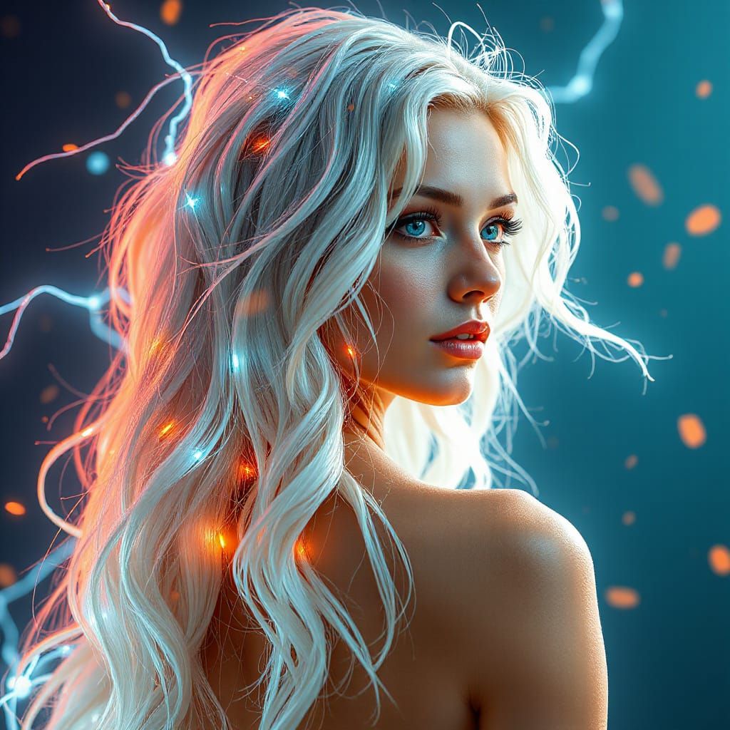 Woman With Electrified Circuit Hair