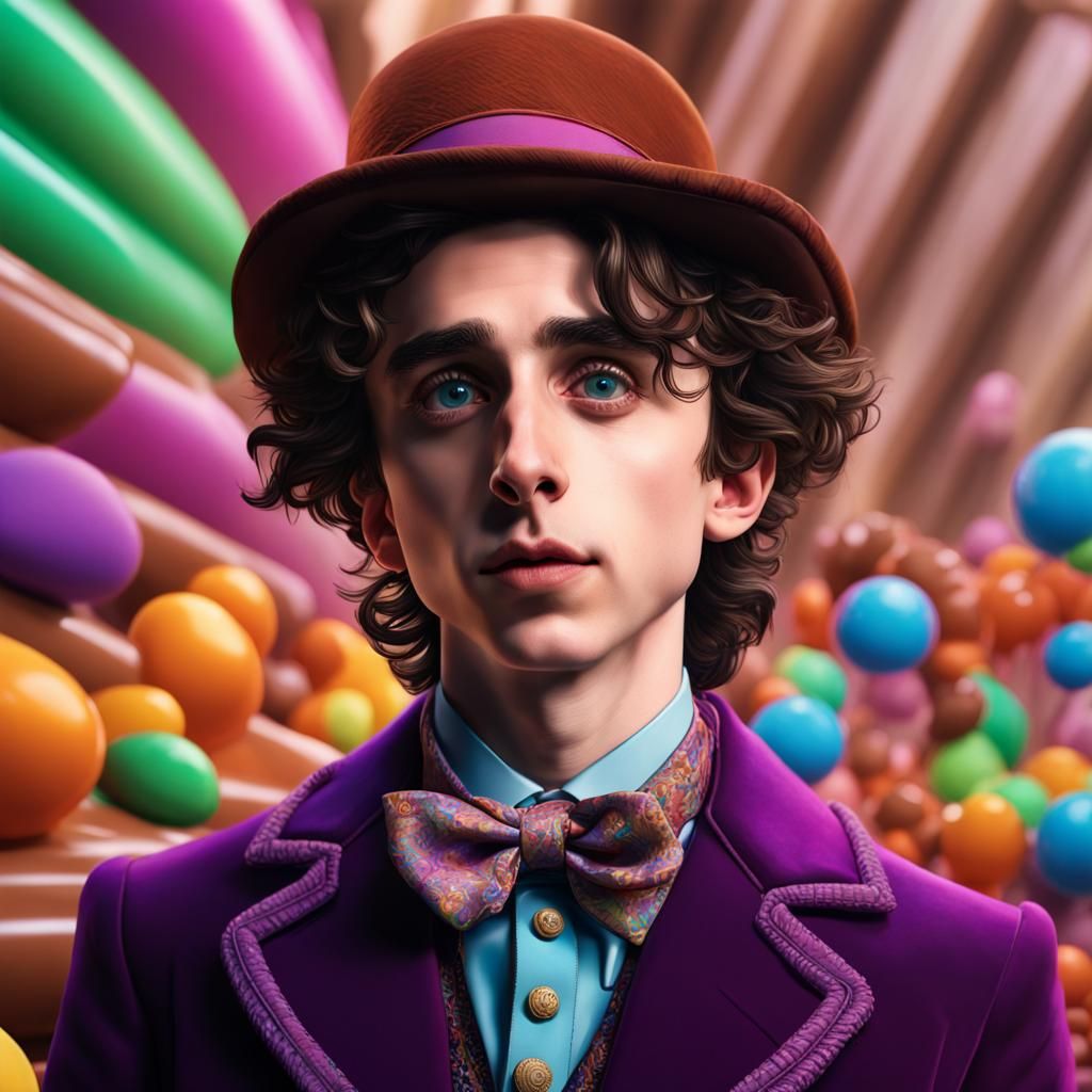 Timothée Chalamet as Willy Wonka: Hyperrealistic Portrait
