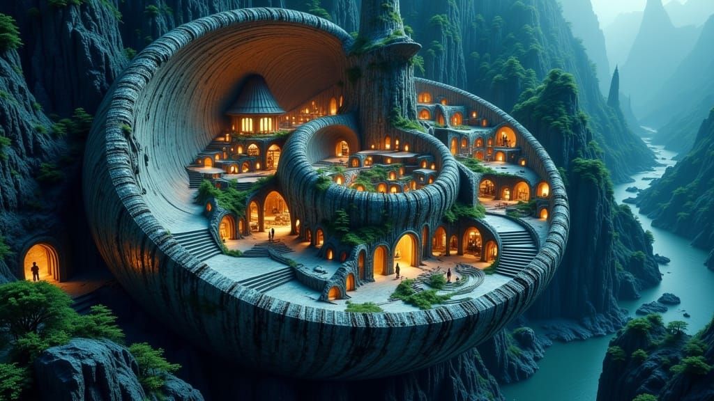 Intricate City Inside Nautilus Shell, Digital Painting