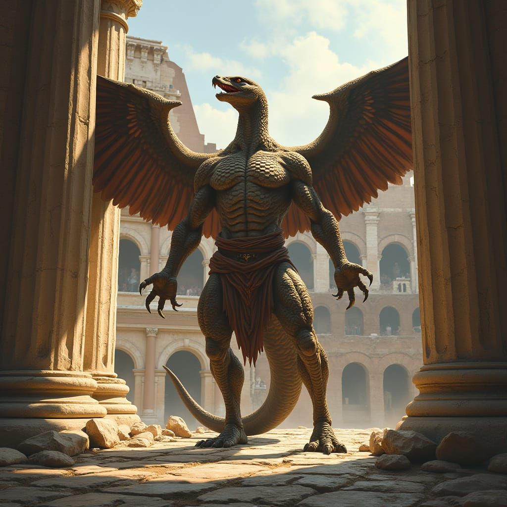 Snake Man Triumphs in Ancient Roman Colosseum