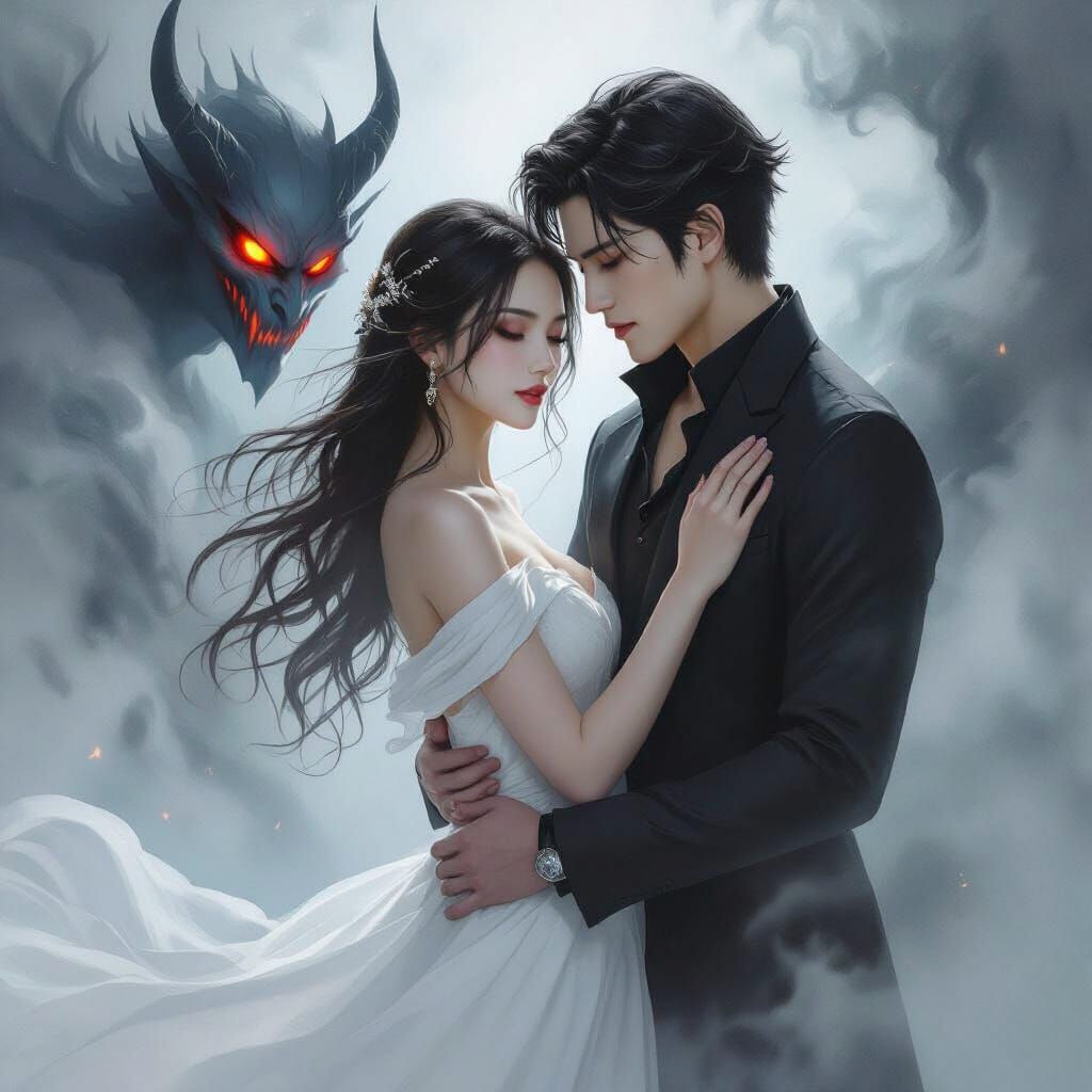 Ethereal Embrace: Watercolor Gothic Fantasy Art