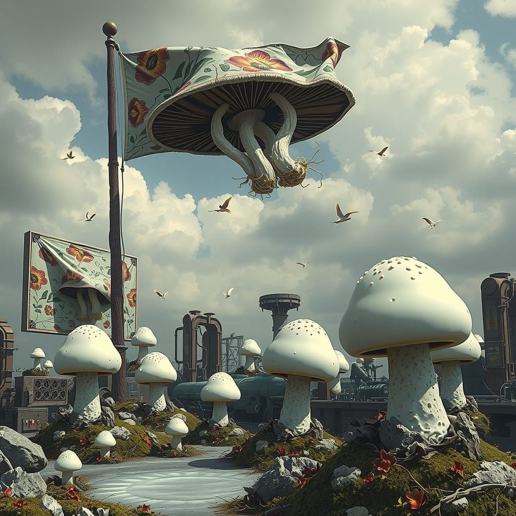 Surreal Fantasy Scene in Modernist Chewing Gum Cabin