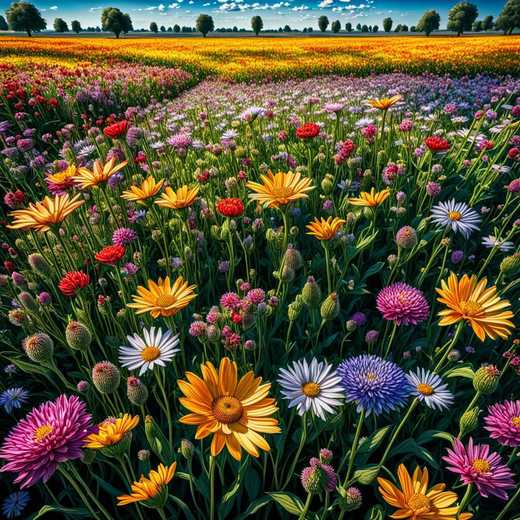 Hyperrealistic Field of Flowers in Cinematic Style