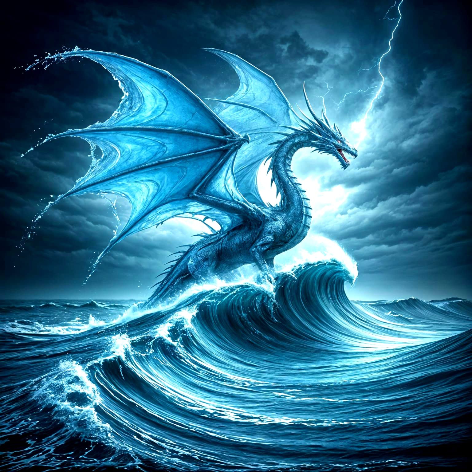 Water Dragon Rides Stormy Wave in Dramatic Photography