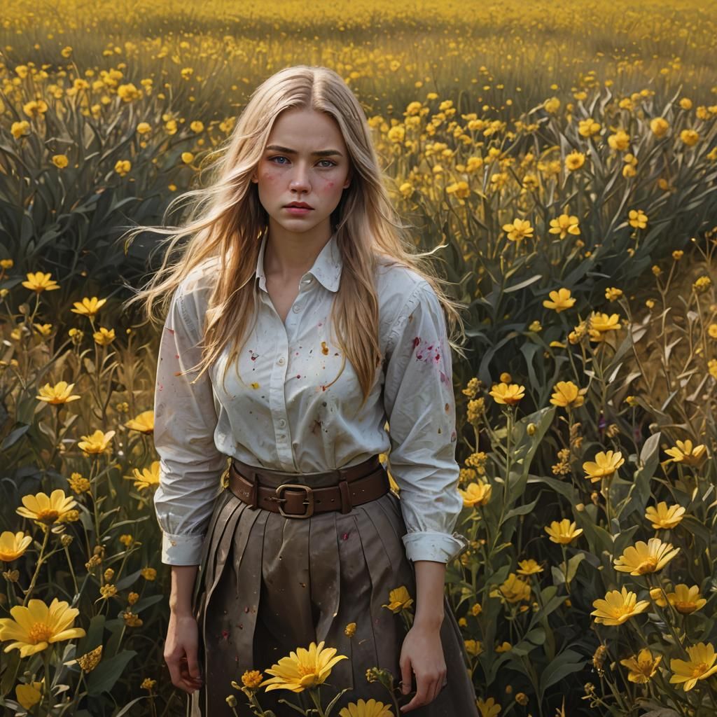 Woman in Field of Flowers: Matte Painting