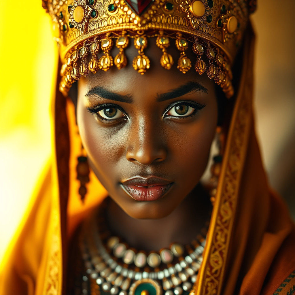 Regal Ethiopian Princess in Golden Headdress