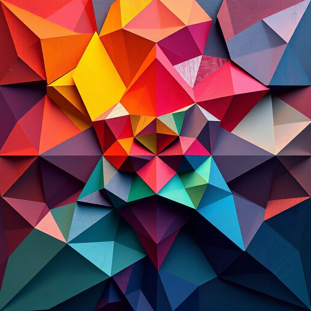 Vibrant Neo-Cubist Geometric Artwork with Fauvist Colors