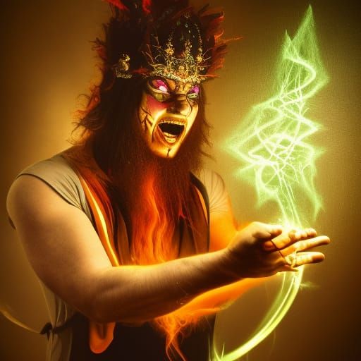 Pagan Warlock Casting an Evil Spell in HDR