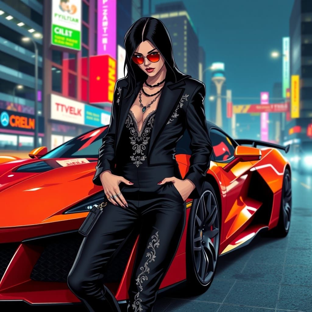 Sleek Thief Leans Against Futuristic Sports Car