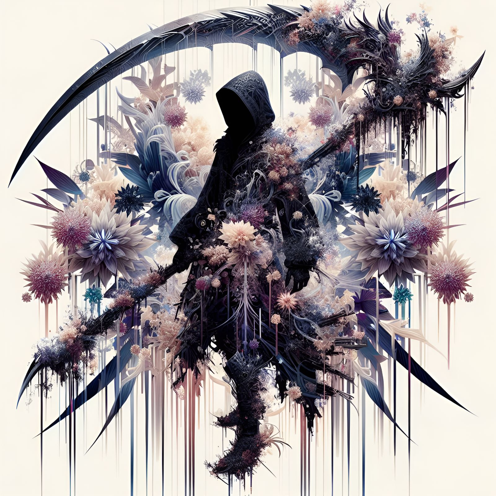 Vaporwave Scythe Wielder in Double Exposure Portrait