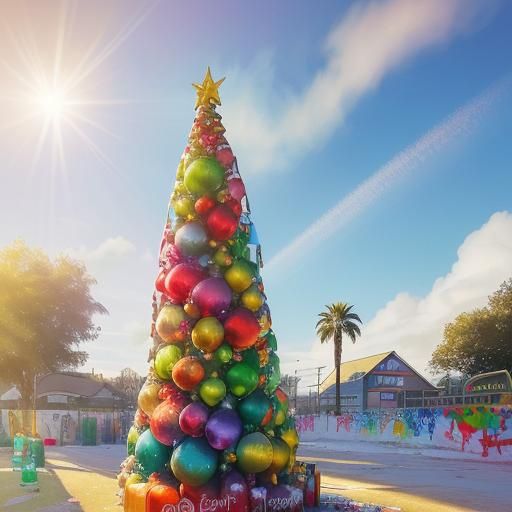 Festive Bottle Christmas Tree in Watercolour Graffiti Style