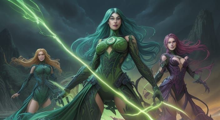 Dynamic Green Lanterns in Vibrant Comic Book Landscape