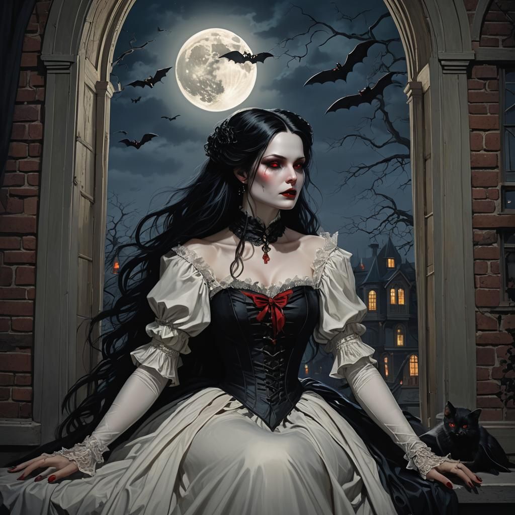 Gothic Vampire Lady in Victorian Clothing