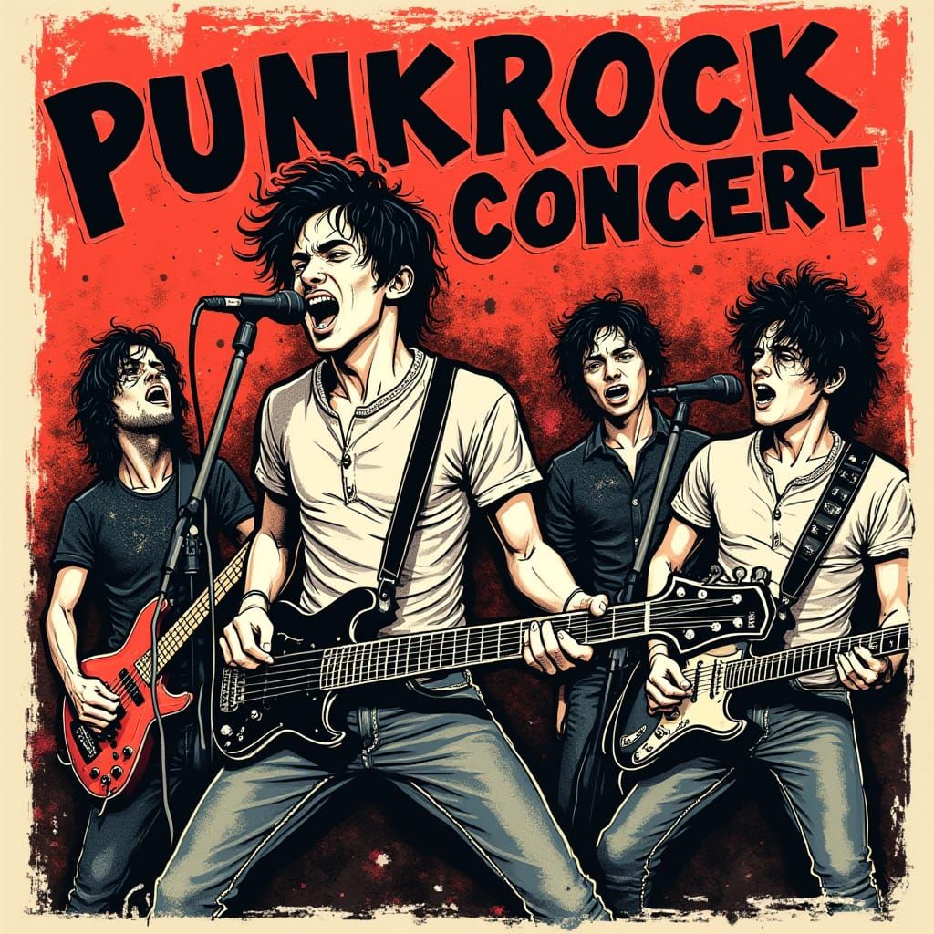Energetic Punk Rock Concert Poster in Distressed DIY Style