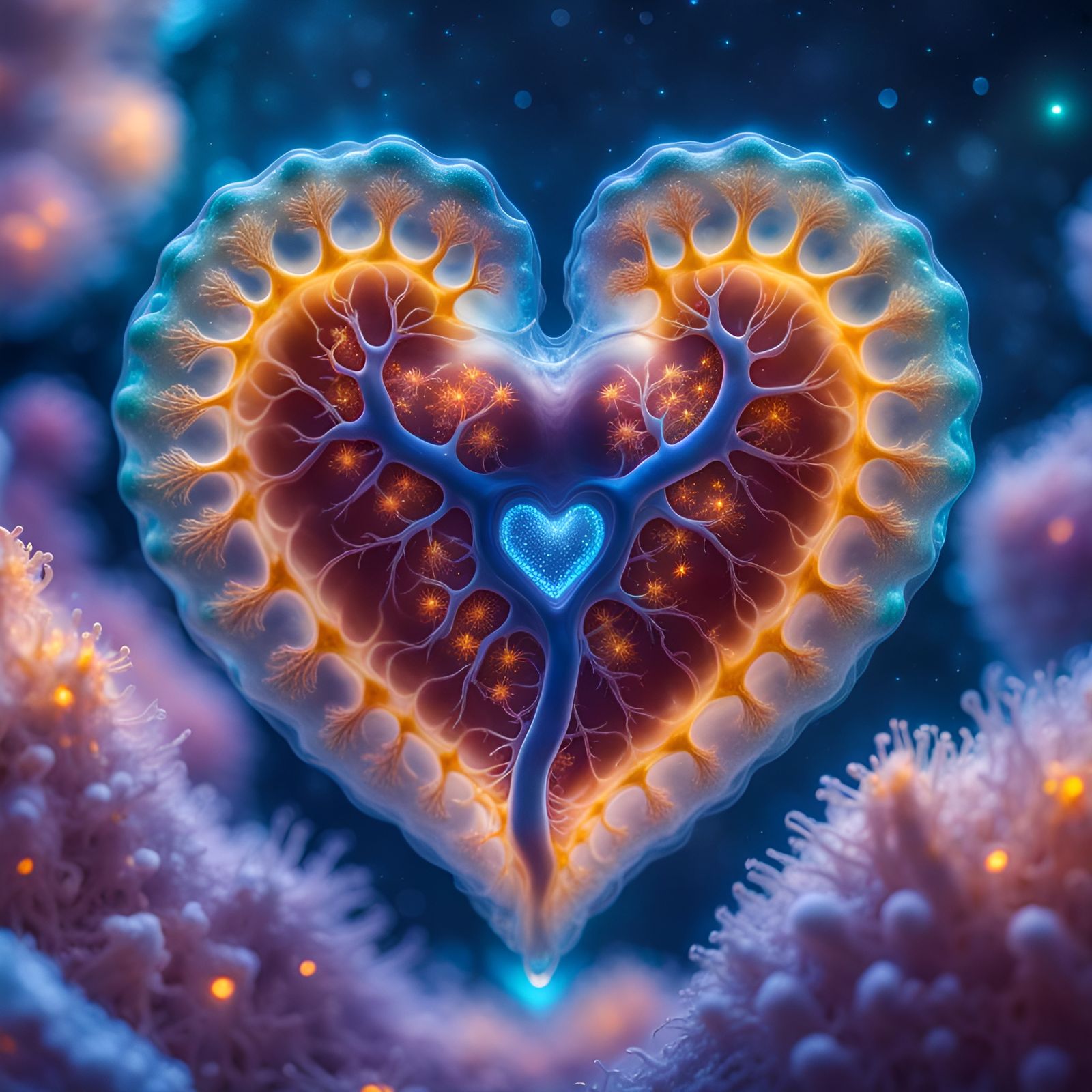Bioluminescent Heart-Shaped Amoeba in Psychedelic Graffiti A...