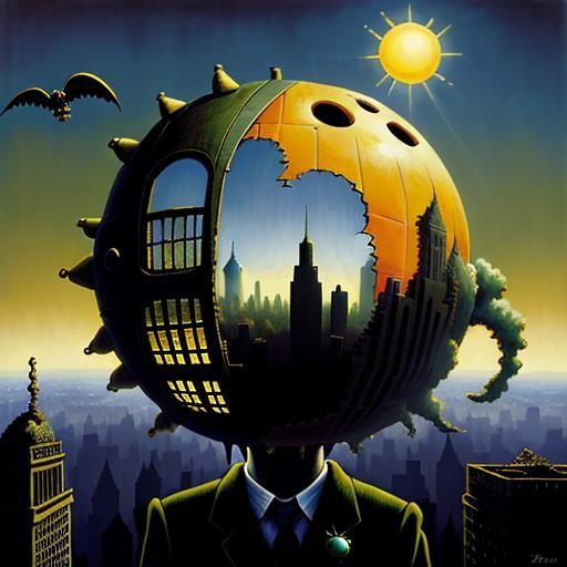 Surreal Sun Over Zombie City, Detailed Art