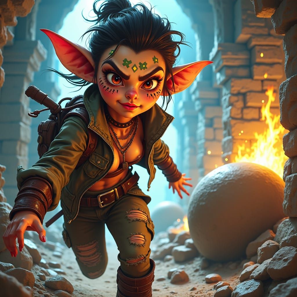 Goblin Tomb Raider Running From Boulder