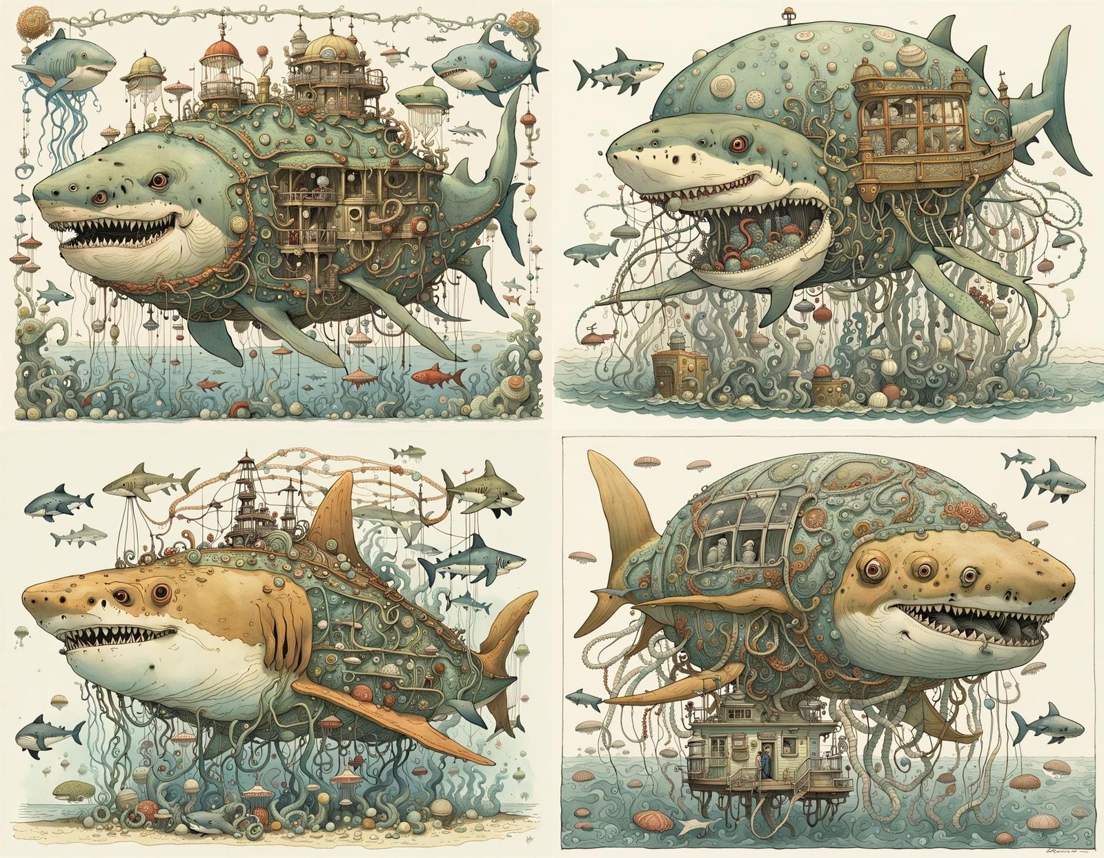 Irate Shark-Jellyfish Homunculus: Intricate Hybrid Art