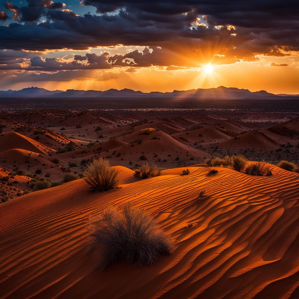 Desert Sunset Panorama in Atmospheric Style