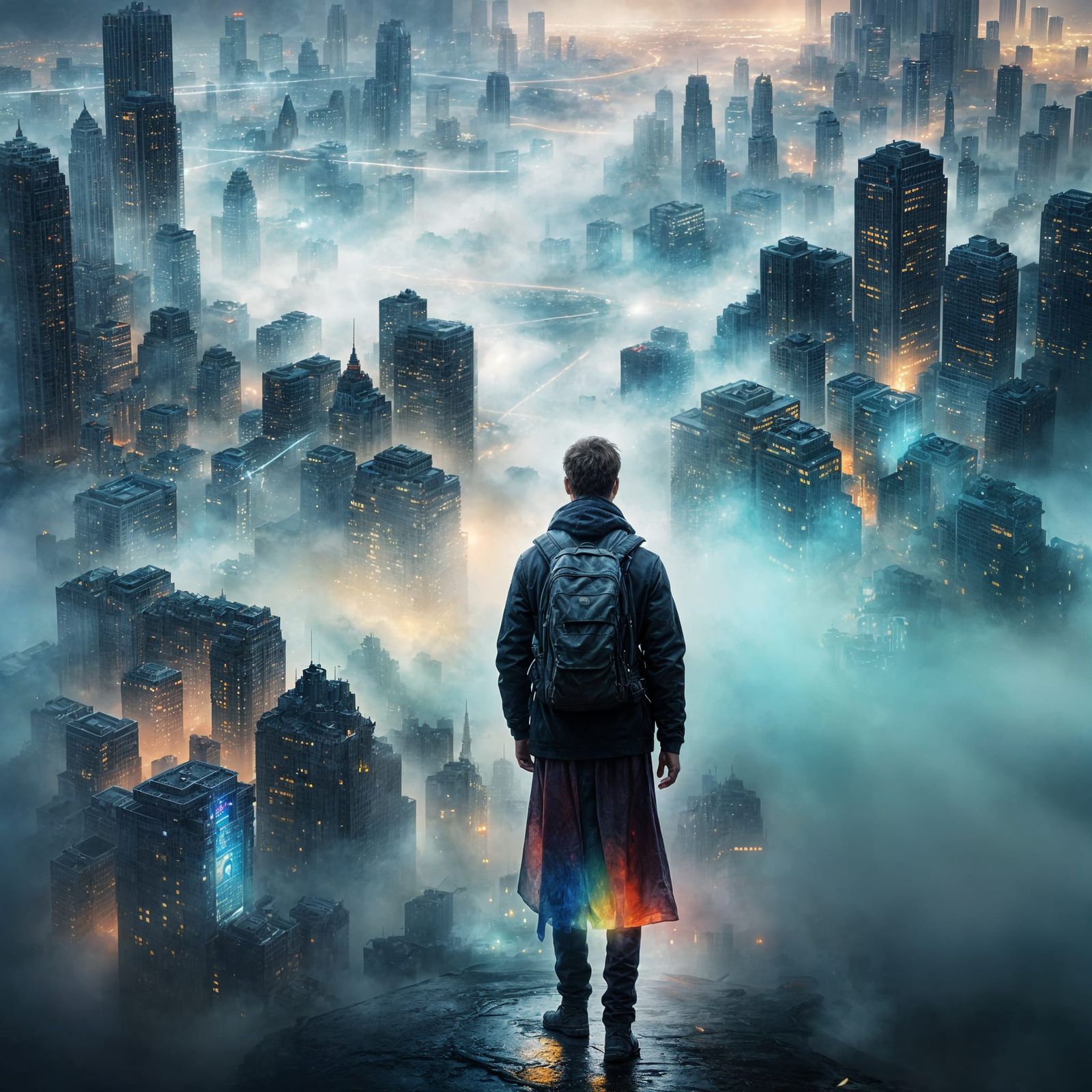 Mysterious Fog Double Exposure: Hyperrealistic Splash Art