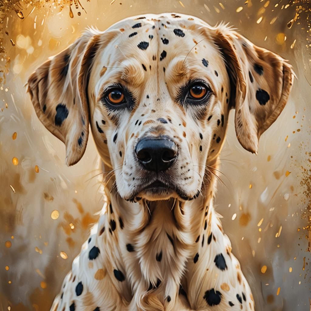 Golden Dalmatian Portrait in Oil Paint Style