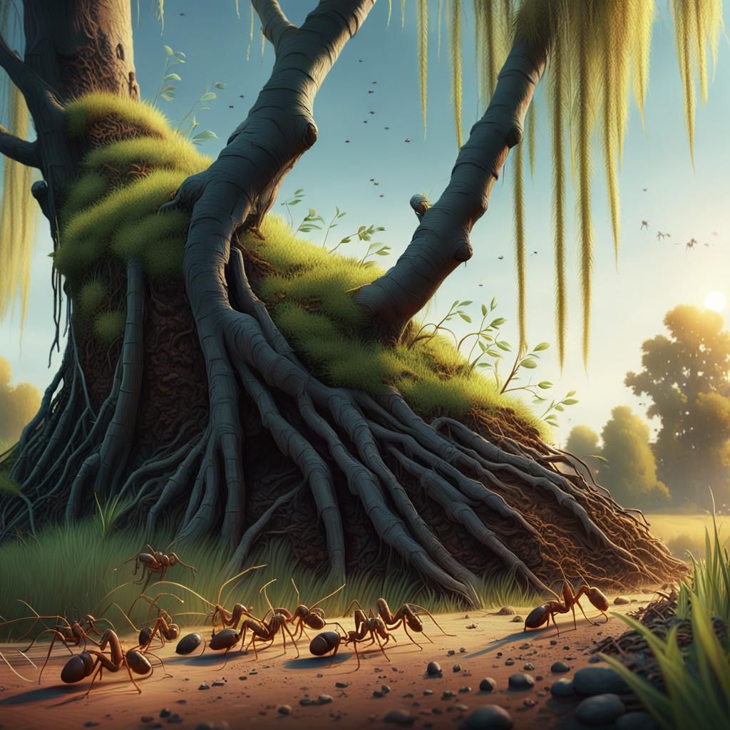 Ants Marching Near Anthill: Digital Matte Painting