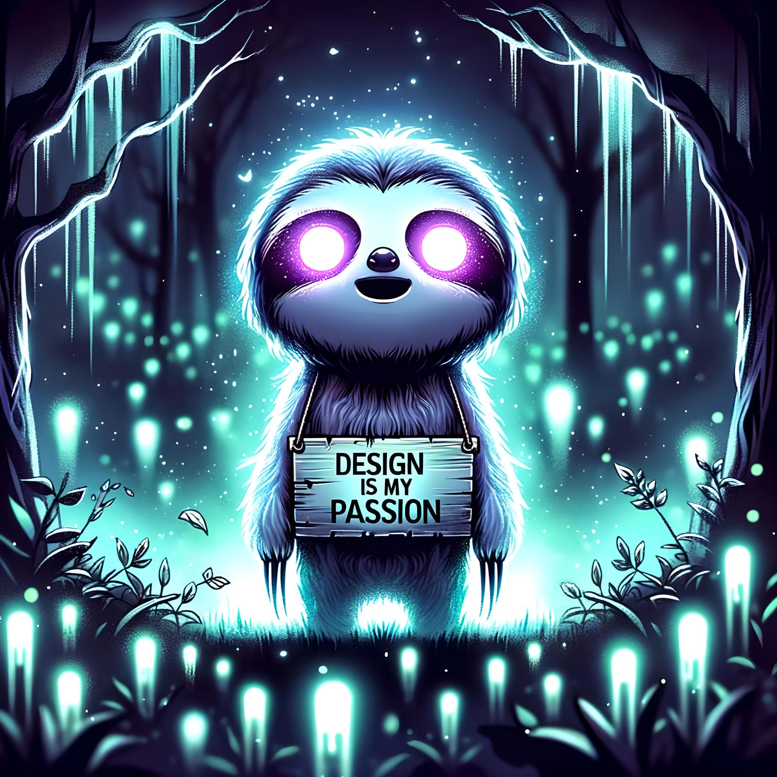 Supernatural Chibi Sloth's Passion in Bioluminescent Night