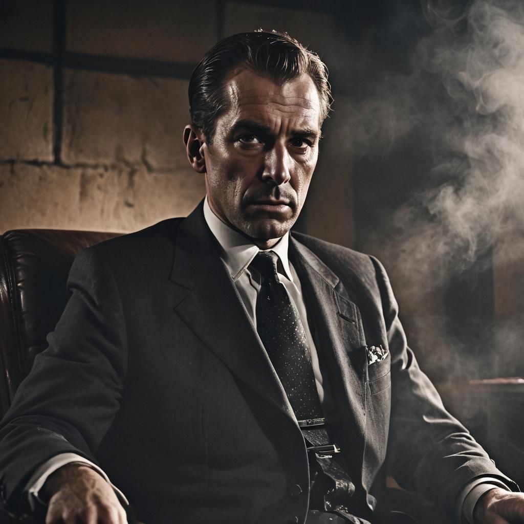 Film Noir Detective Bound in Gritty Crime Scene