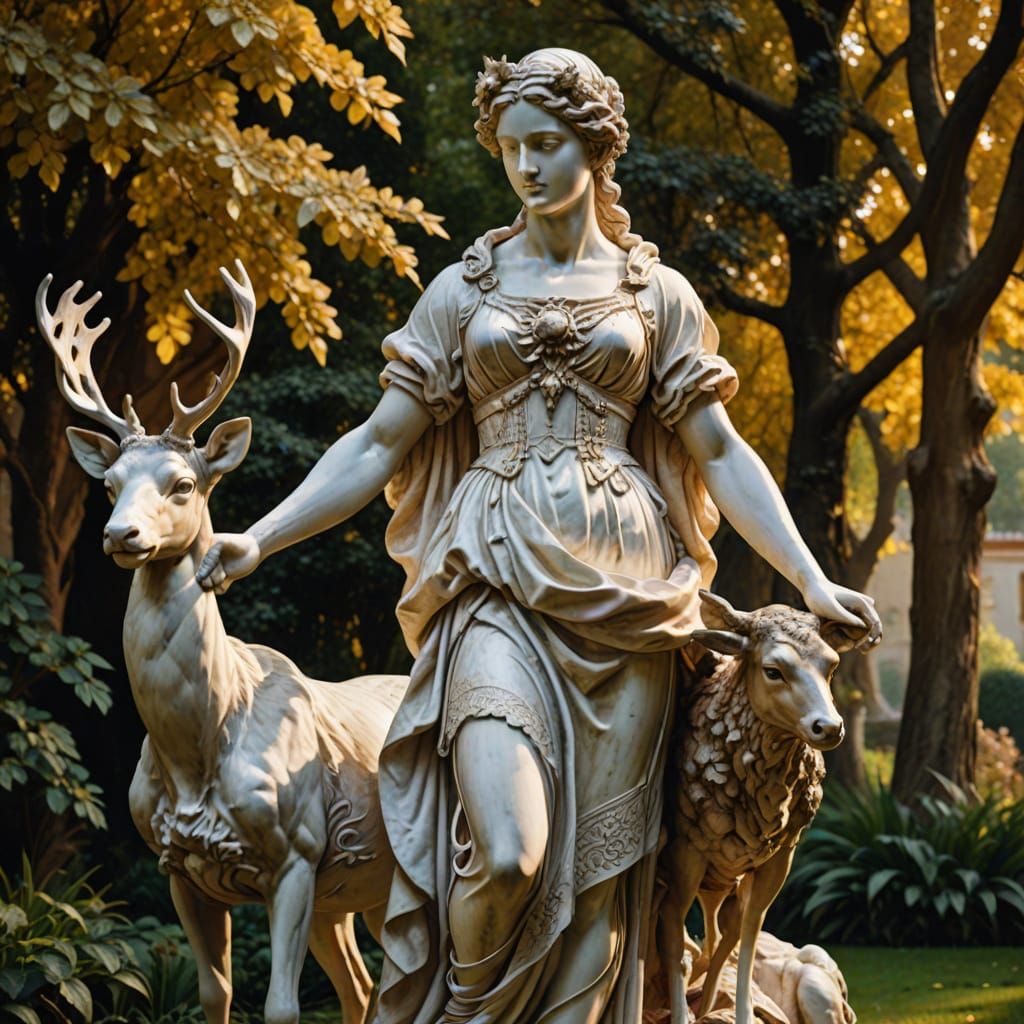 Baroque Marble Sculpture of Artemis and Deer